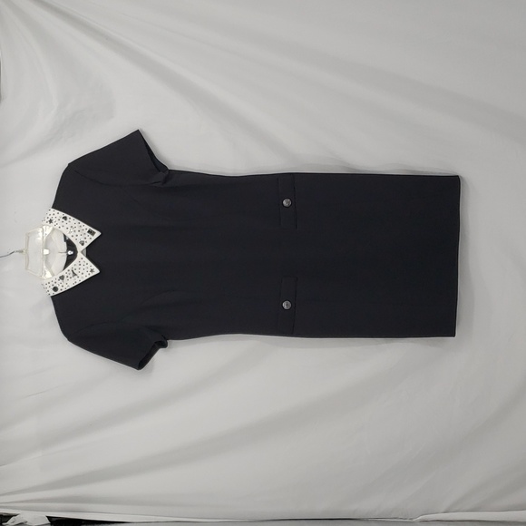 Karl Lagerfeld Studded Collared Mini Dress Black White Silver Mirrored Accents 8 - Picture 4 of 17